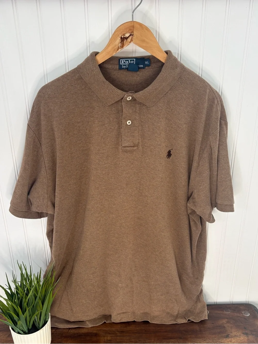 Vtg Polo Ralph Lauren Shirt Mens XL Brown Pique Short Sleeve Blue Tag Y2K Preppy